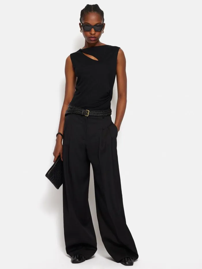 Jigsaw Slash Neck Top Black Women Shirts and Tops