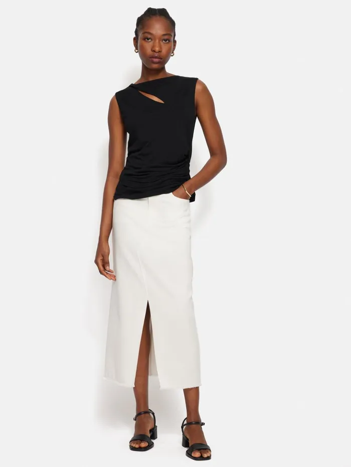 Jigsaw Slash Neck Top Black Women Shirts and Tops