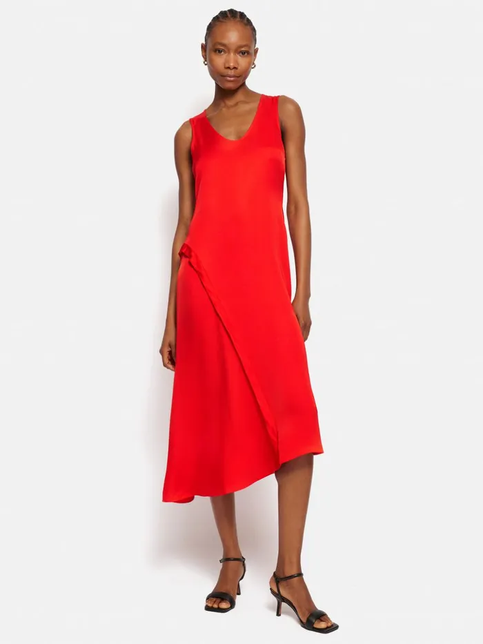 Jigsaw Sleeveless Asymmetric Dress Red Women Dresses and Jumpsuits