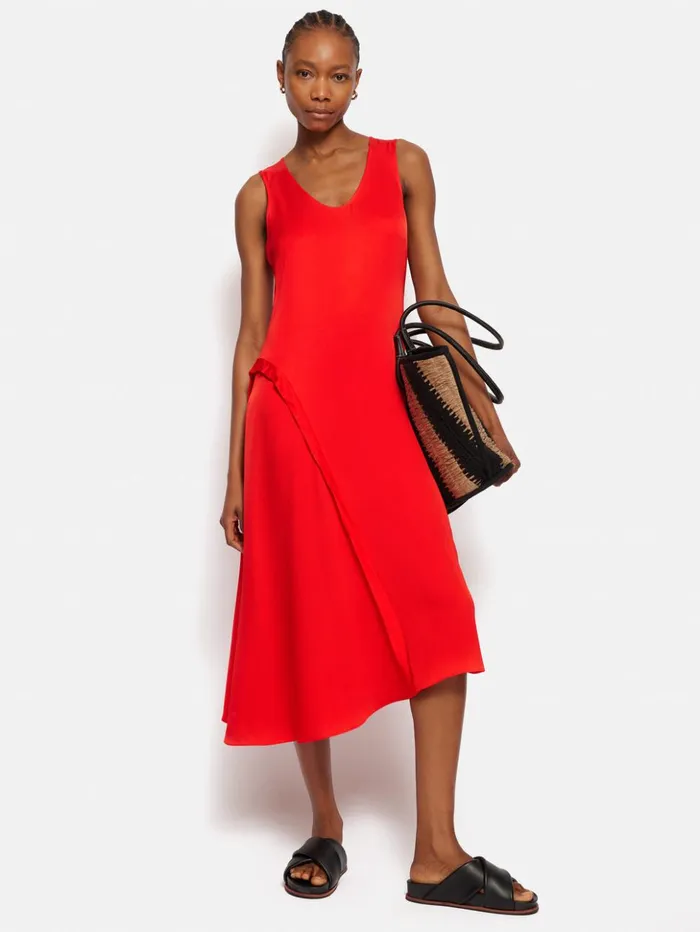 Jigsaw Sleeveless Asymmetric Dress Red Women Dresses and Jumpsuits