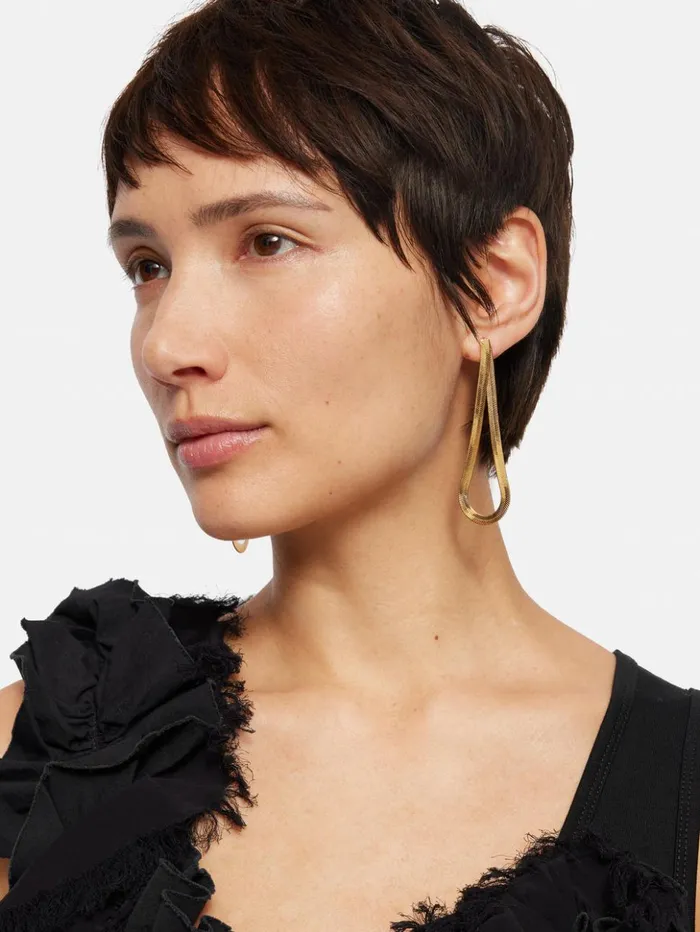 Jigsaw Snake Chain Loop Earrings Gold Women Jewellery
