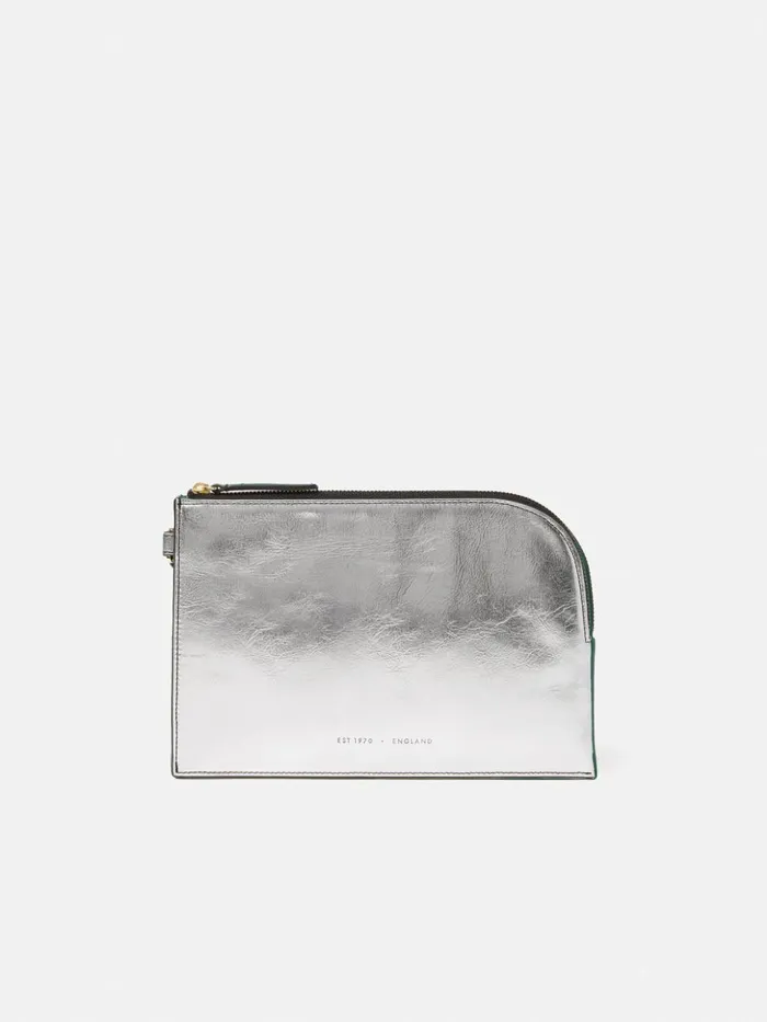 Jigsaw Sophia Metallic Leather Pouch Silver Women Wallets and Card Holders