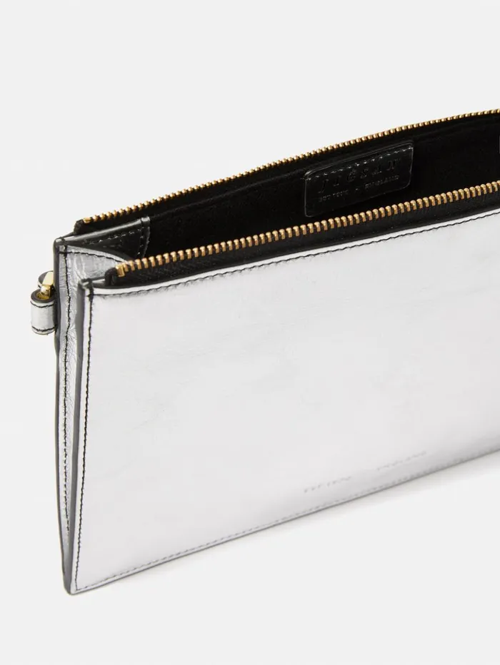 Jigsaw Sophia Metallic Leather Pouch Silver Women Wallets and Card Holders