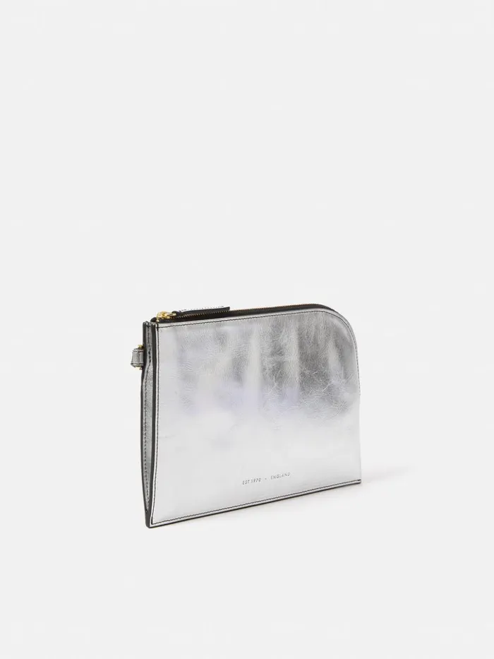 Jigsaw Sophia Metallic Leather Pouch Silver Women Wallets and Card Holders