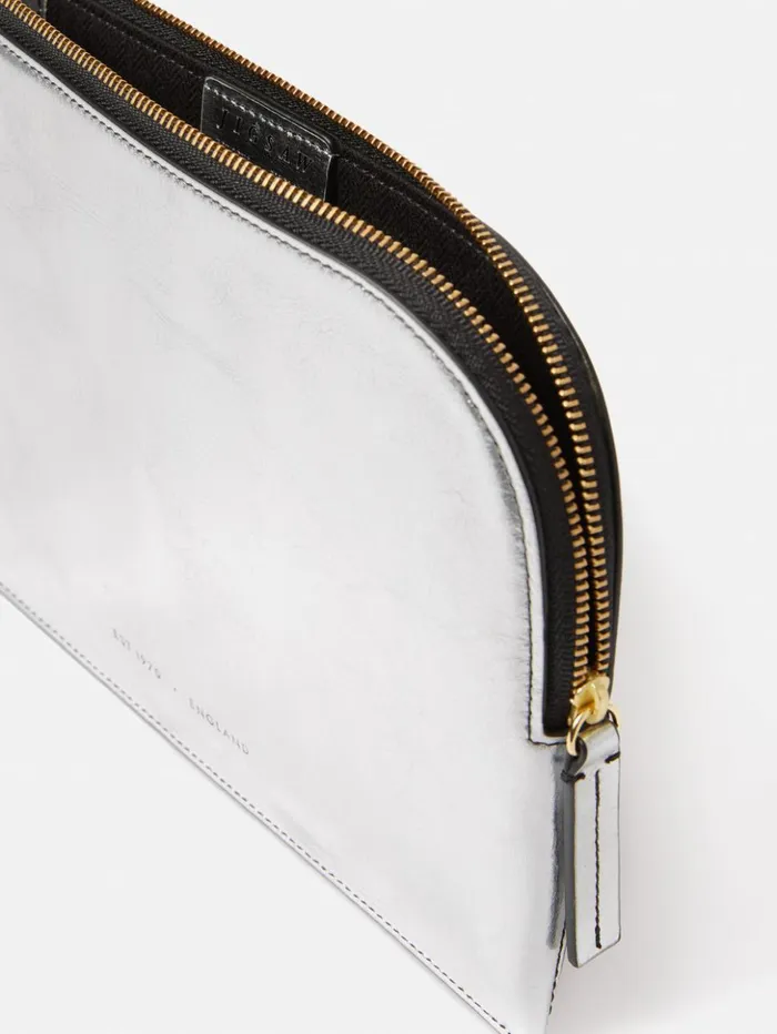 Jigsaw Sophia Metallic Leather Pouch Silver Women Wallets and Card Holders