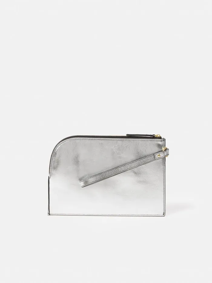 Jigsaw Sophia Metallic Leather Pouch Silver Women Wallets and Card Holders