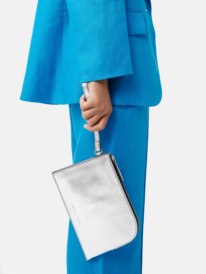 Jigsaw Sophia Metallic Leather Pouch Silver Women Wallets and Card Holders
