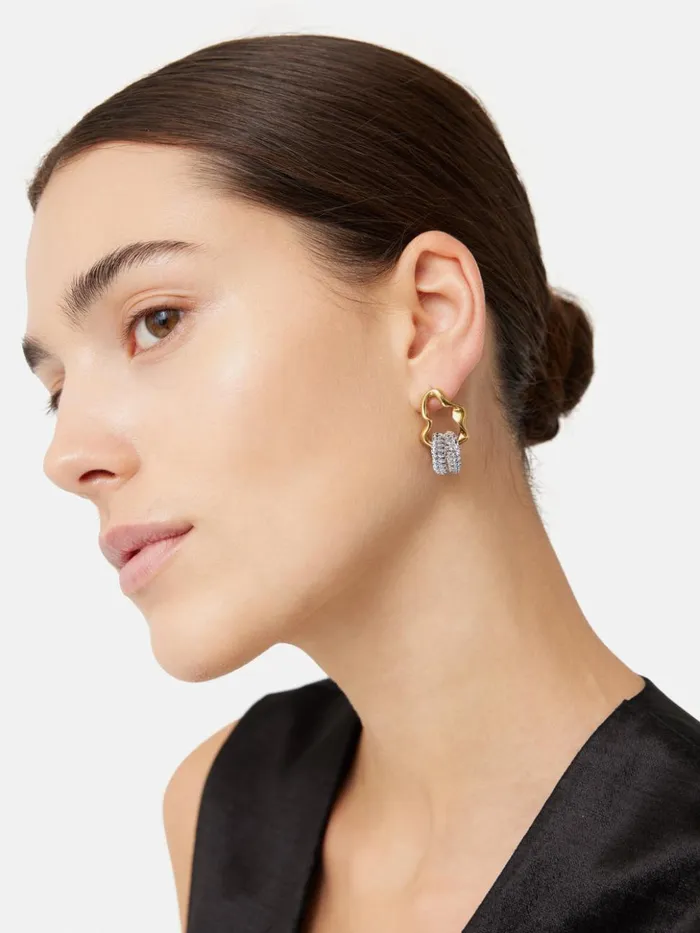 Jigsaw Sparkle Loop Earrings Gold Women Jewellery