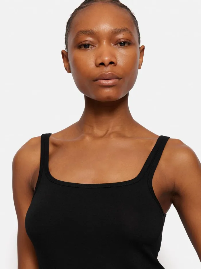 Jigsaw Square Neck Layering Tank Black Women Shirts and Tops