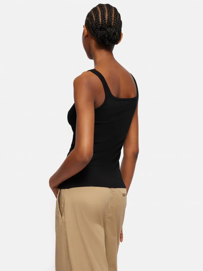 Jigsaw Square Neck Layering Tank Black Women Shirts and Tops