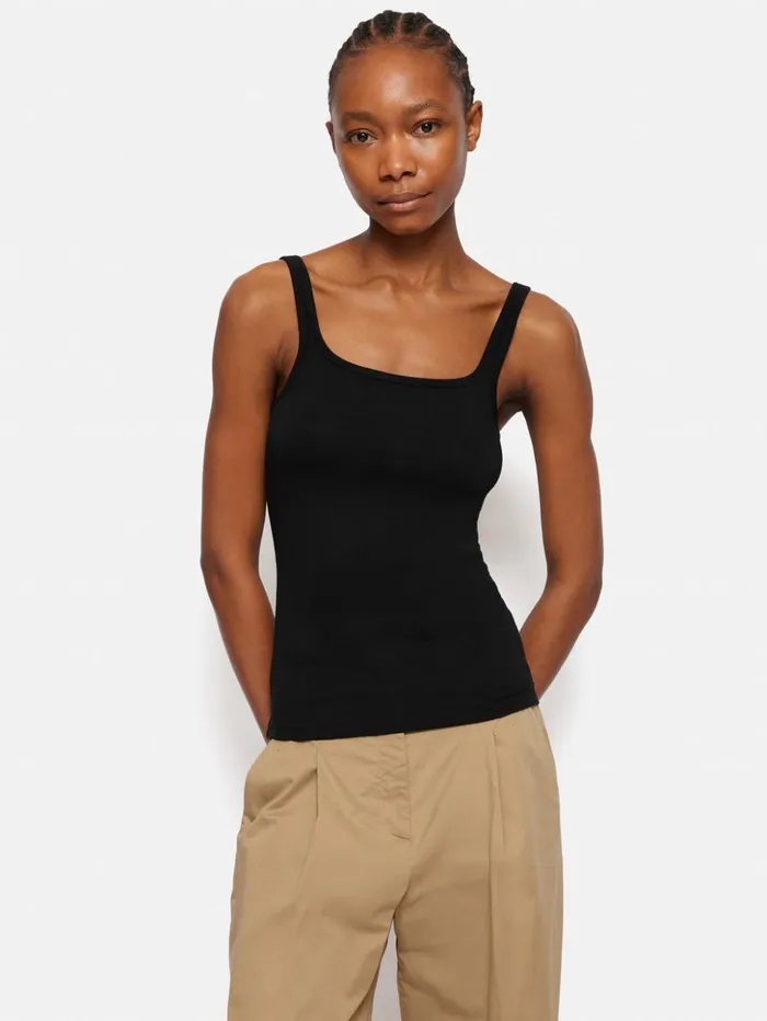 Jigsaw Square Neck Layering Tank Black Women Shirts and Tops