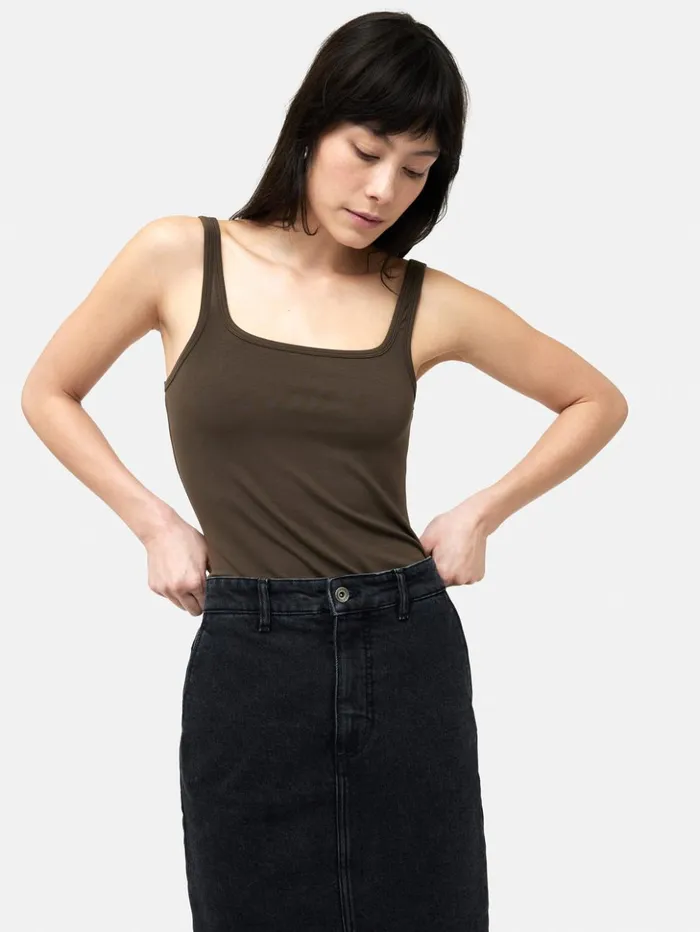 Jigsaw Square Neck Layering Tank Brown Women Shirts and Tops