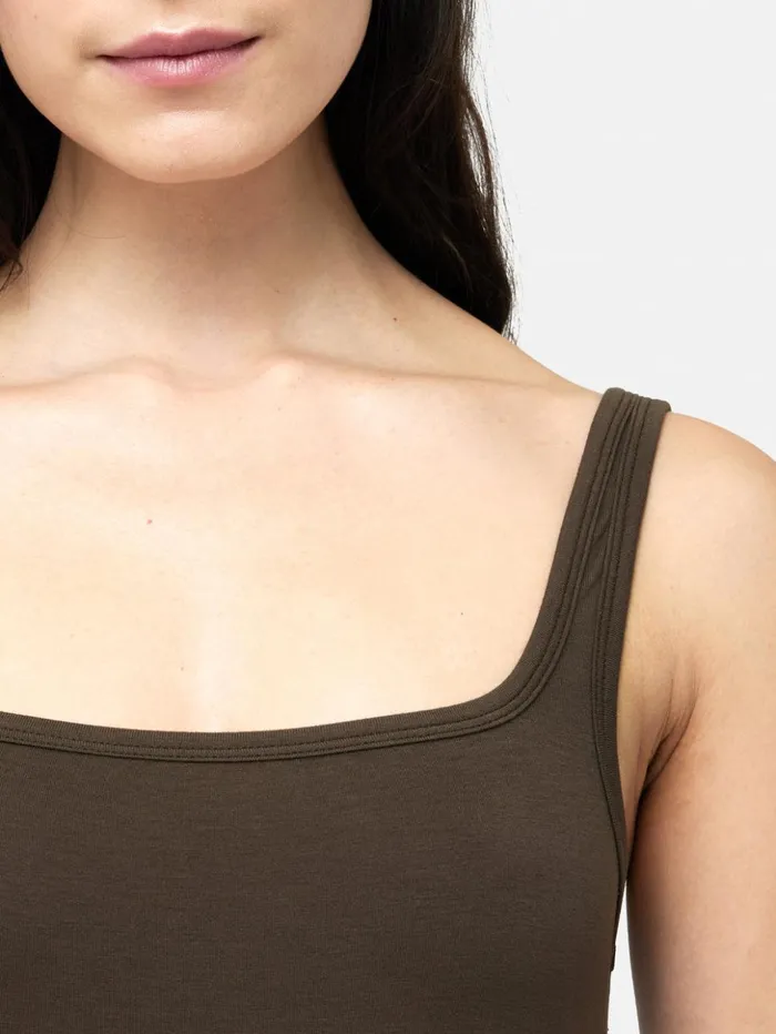 Jigsaw Square Neck Layering Tank Brown Women Shirts and Tops
