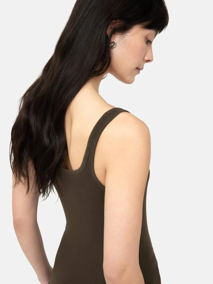 Jigsaw Square Neck Layering Tank Brown Women Shirts and Tops