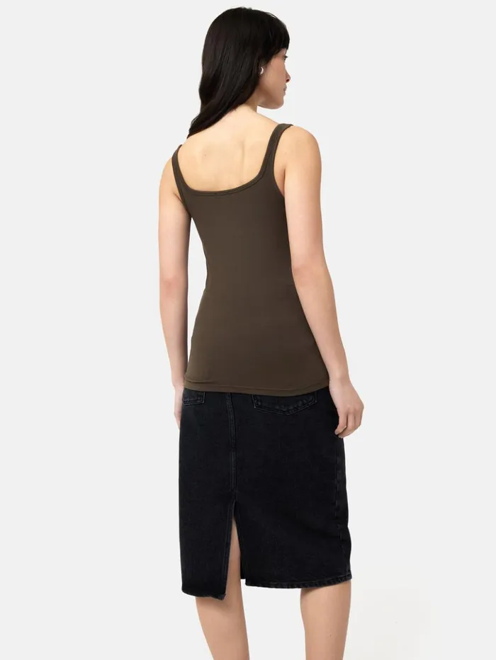 Jigsaw Square Neck Layering Tank Brown Women Shirts and Tops