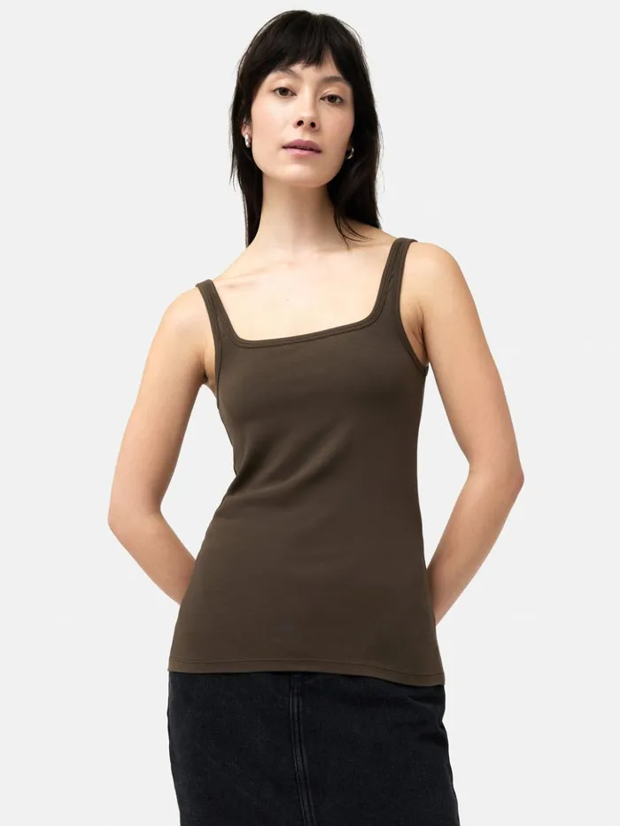 Jigsaw Square Neck Layering Tank Brown Women Shirts and Tops