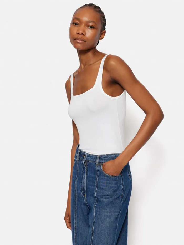 Jigsaw Square Neck Layering Tank White Women Shirts and Tops
