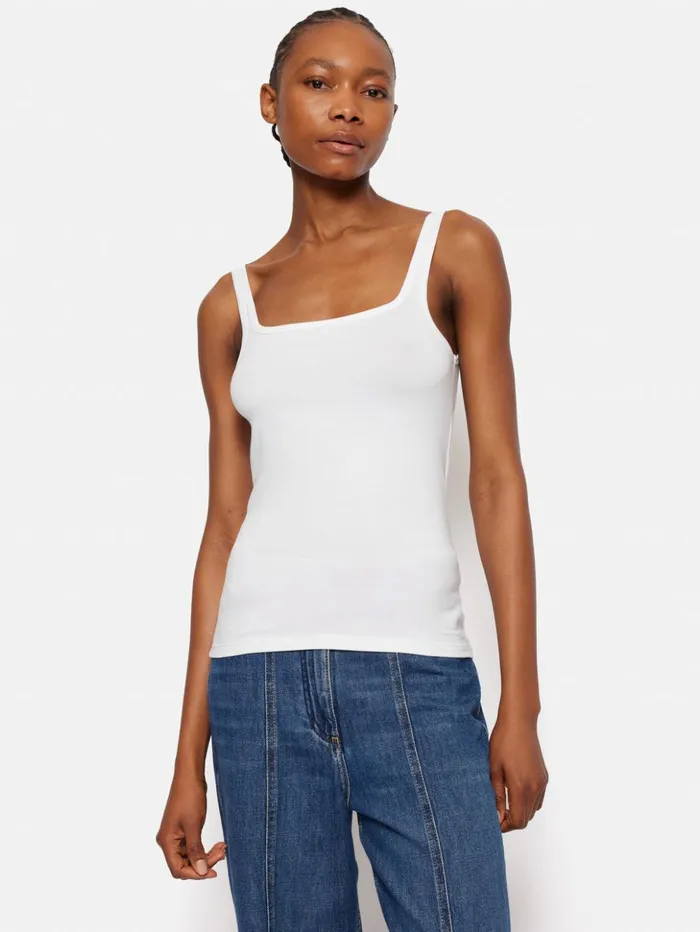 Jigsaw Square Neck Layering Tank White Women Shirts and Tops