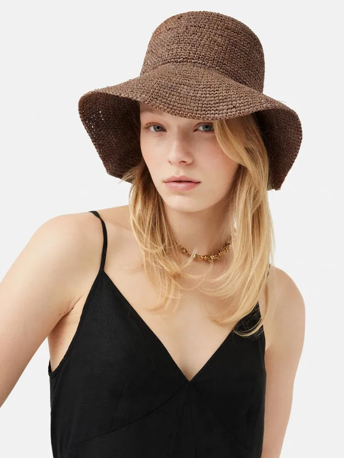 Jigsaw Straw Bucket Hat Brown Women Hats
