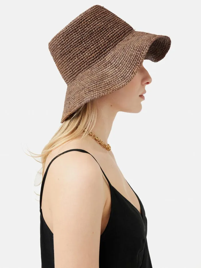 Jigsaw Straw Bucket Hat Brown Women Hats