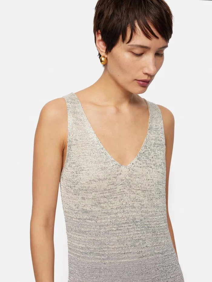 Jigsaw Summer Sparkle Knitted Dress Silver Women Dresses and Jumpsuits