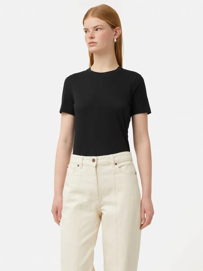 Jigsaw Supima Cotton Crew Neck Tee Black Women Shirts and Tops