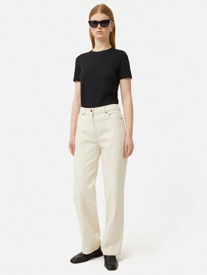 Jigsaw Supima Cotton Crew Neck Tee Black Women Shirts and Tops