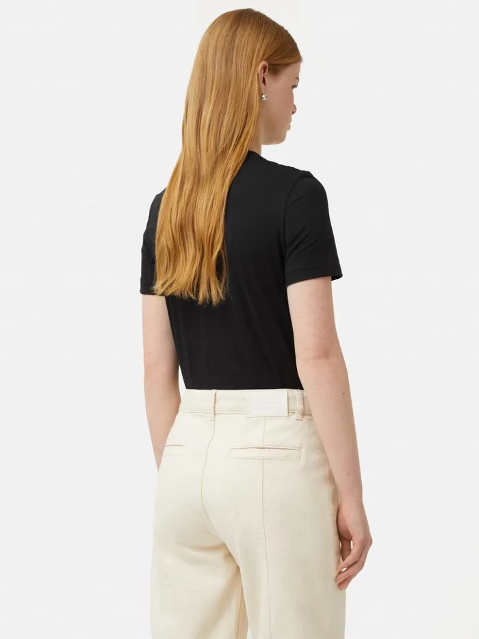 Jigsaw Supima Cotton Crew Neck Tee Black Women Shirts and Tops