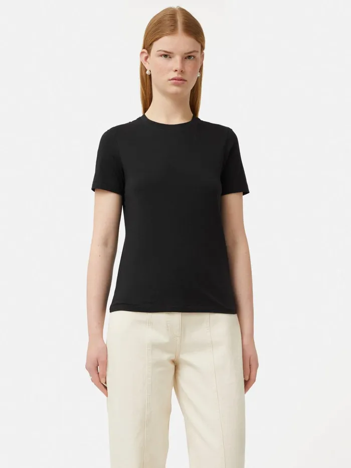 Jigsaw Supima Cotton Crew Neck Tee Black Women Shirts and Tops