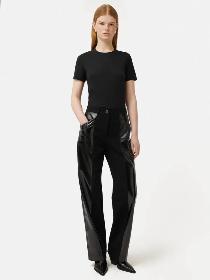 Jigsaw Supima Cotton Crew Neck Tee Black Women Shirts and Tops