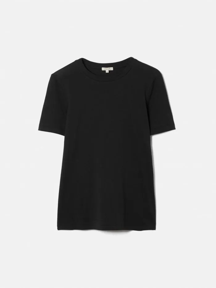 Jigsaw Supima Cotton Crew Neck Tee Black Women Shirts and Tops