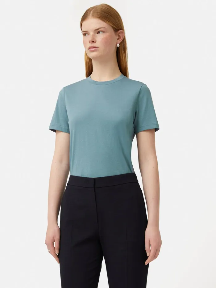 Jigsaw Supima Cotton Crew Neck Tee Blue Women Shirts and Tops