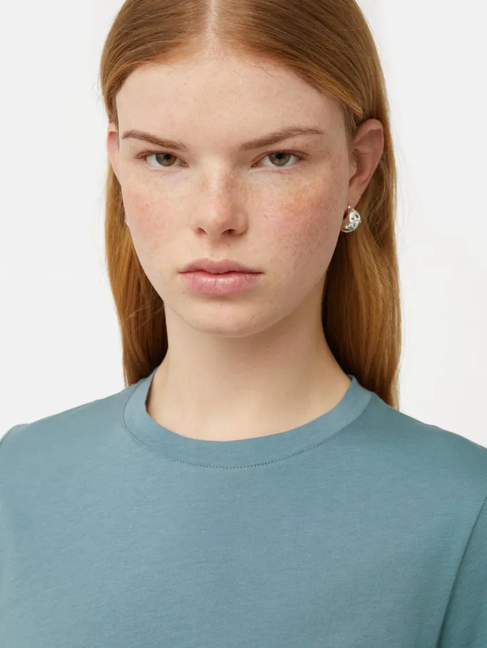 Jigsaw Supima Cotton Crew Neck Tee Blue Women Shirts and Tops