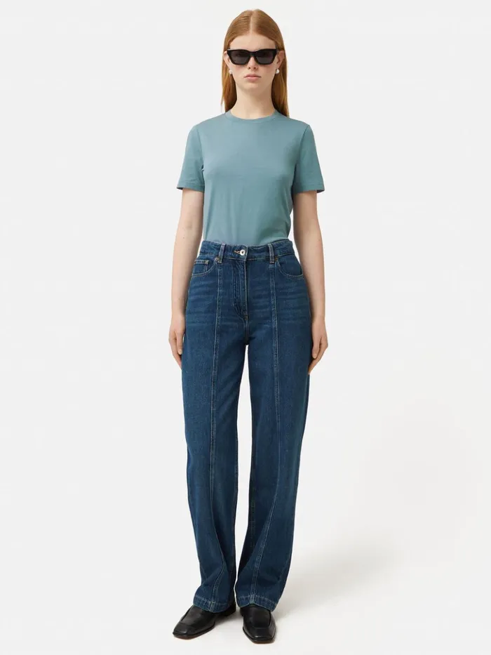 Jigsaw Supima Cotton Crew Neck Tee Blue Women Shirts and Tops