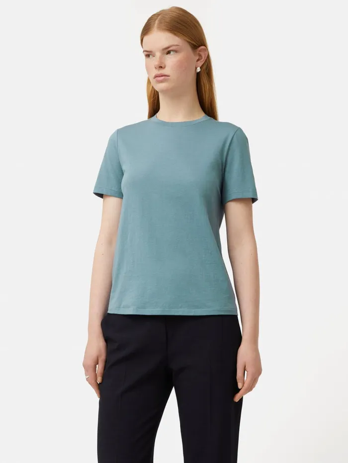Jigsaw Supima Cotton Crew Neck Tee Blue Women Shirts and Tops