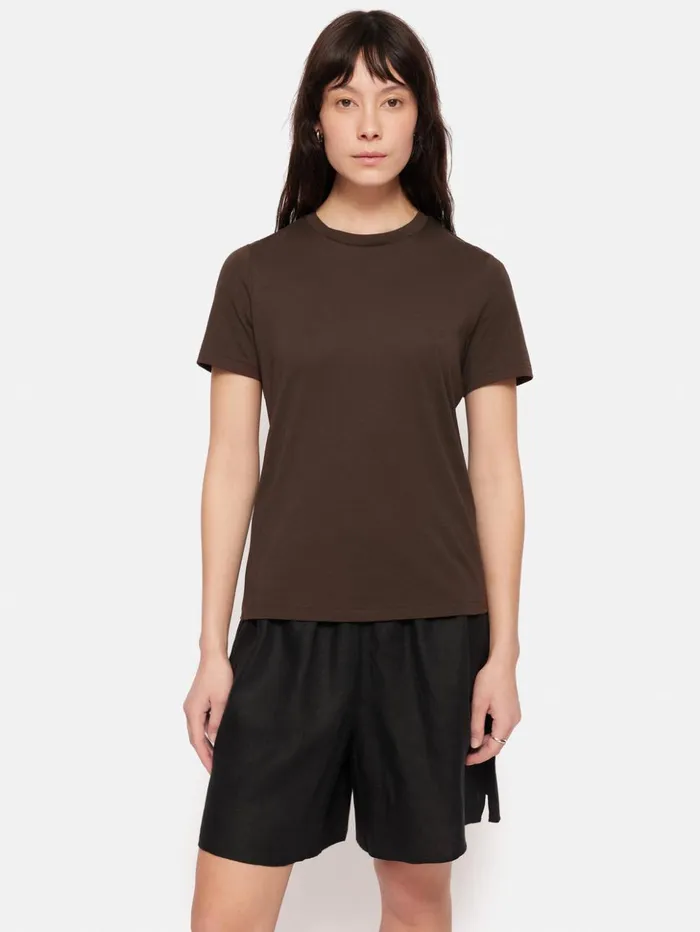 Jigsaw Supima Cotton Crew Neck Tee Brown Women Shirts and Tops