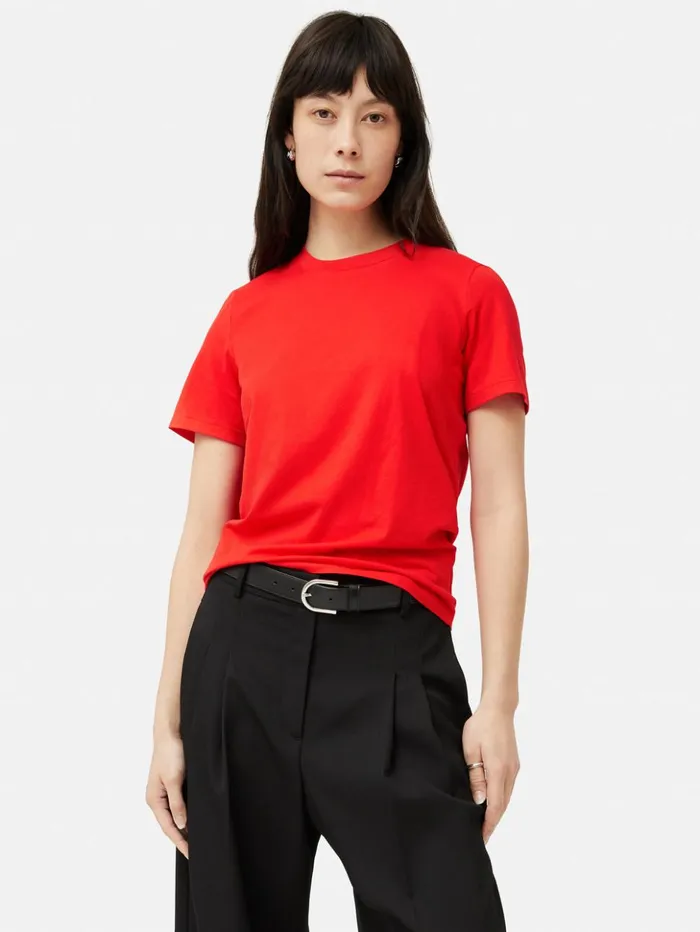 Jigsaw Supima Cotton Crew Neck Tee Red Women Shirts and Tops