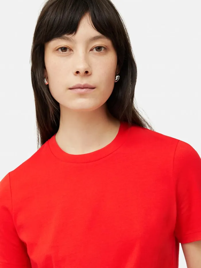 Jigsaw Supima Cotton Crew Neck Tee Red Women Shirts and Tops