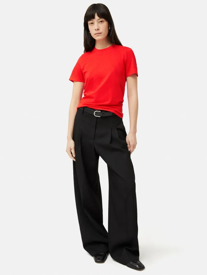 Jigsaw Supima Cotton Crew Neck Tee Red Women Shirts and Tops