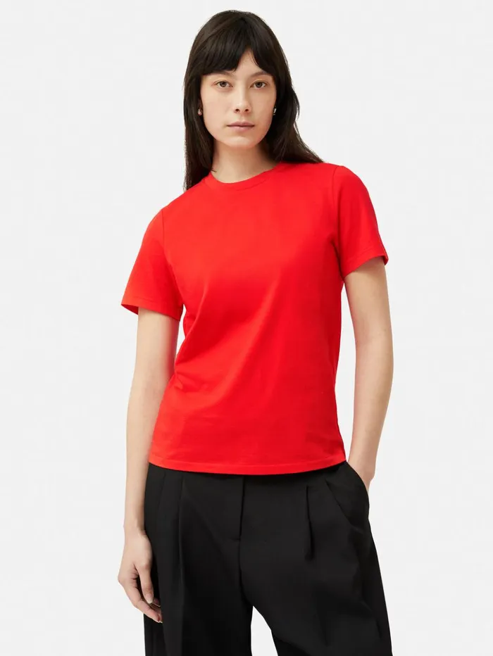 Jigsaw Supima Cotton Crew Neck Tee Red Women Shirts and Tops