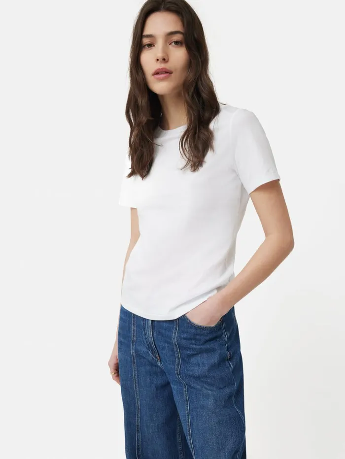 Jigsaw Supima Cotton Crew Neck Tee White Women Shirts and Tops