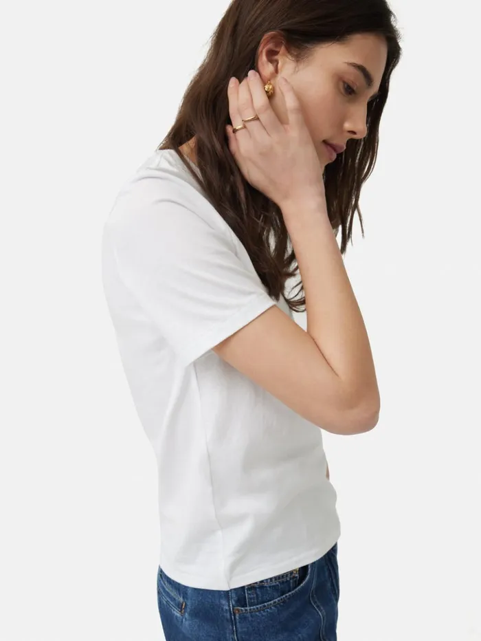 Jigsaw Supima Cotton Crew Neck Tee White Women Shirts and Tops