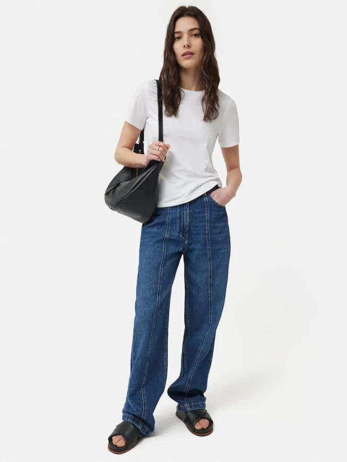 Jigsaw Supima Cotton Crew Neck Tee White Women Shirts and Tops