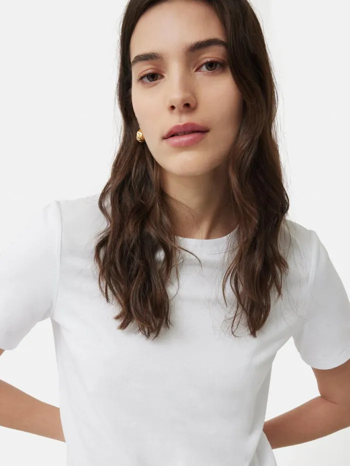 Jigsaw Supima Cotton Crew Neck Tee White Women Shirts and Tops