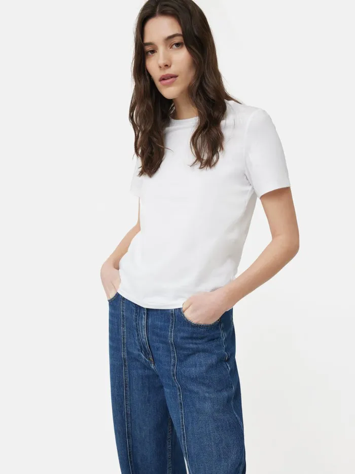 Jigsaw Supima Cotton Crew Neck Tee White Women Shirts and Tops