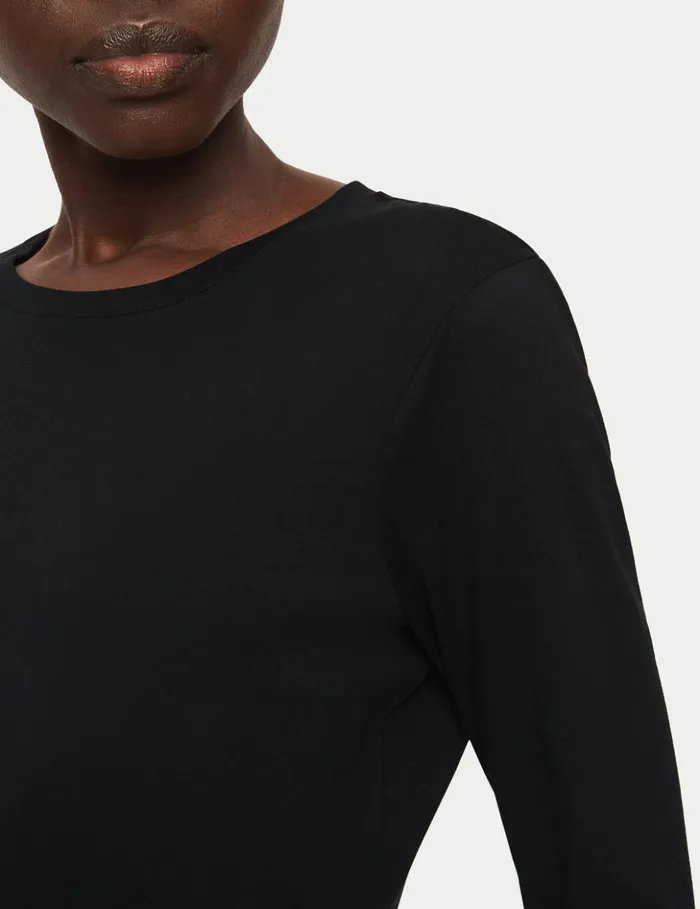 Jigsaw Supima Cotton Long Sleeve Tee Black Women Shirts and Tops