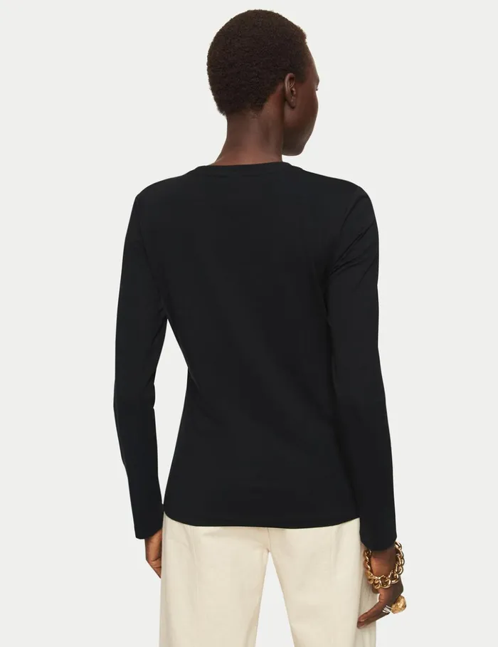Jigsaw Supima Cotton Long Sleeve Tee Black Women Shirts and Tops