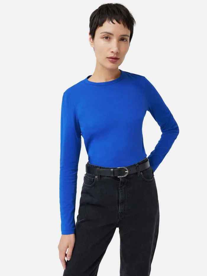 Jigsaw Supima Cotton Long Sleeve Tee Blue Women Shirts and Tops