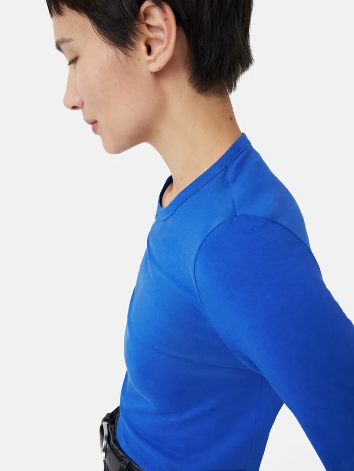 Jigsaw Supima Cotton Long Sleeve Tee Blue Women Shirts and Tops