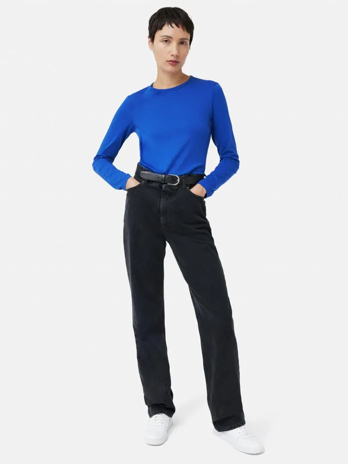 Jigsaw Supima Cotton Long Sleeve Tee Blue Women Shirts and Tops